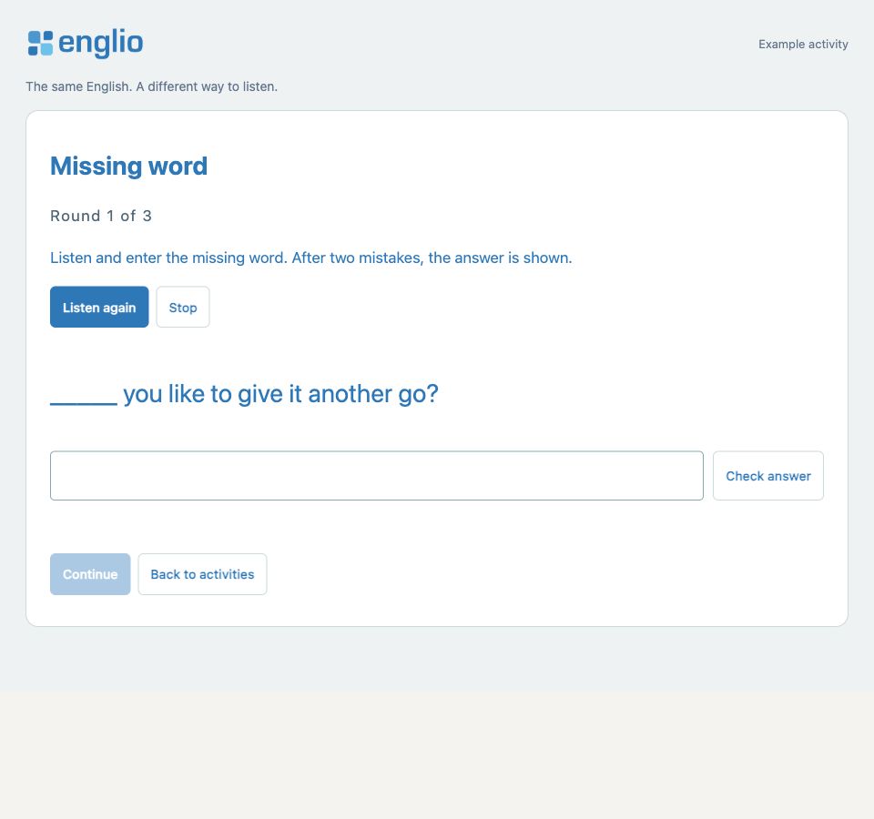 Missing word — Example activity screen