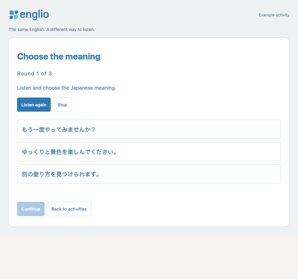 Choose the meaning — Example activity screen