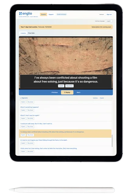 Englio’s listening player on a tablet