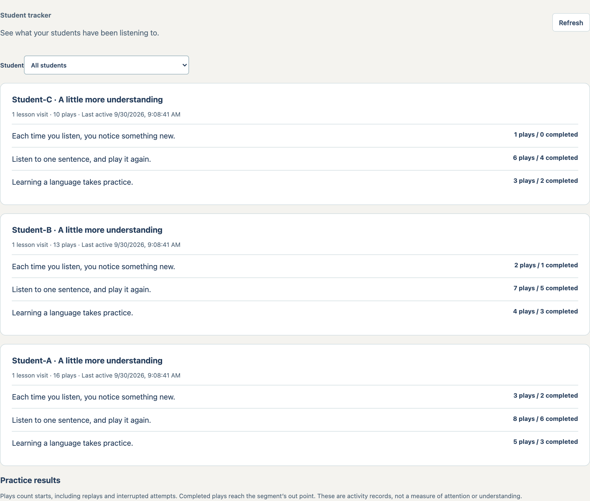 For teachers — Student tracker